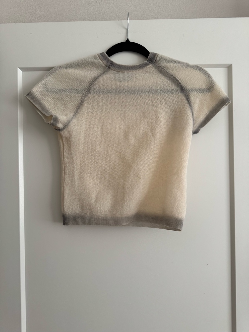 Zara Cream Short Sleeve Knit Top with Gray Trim